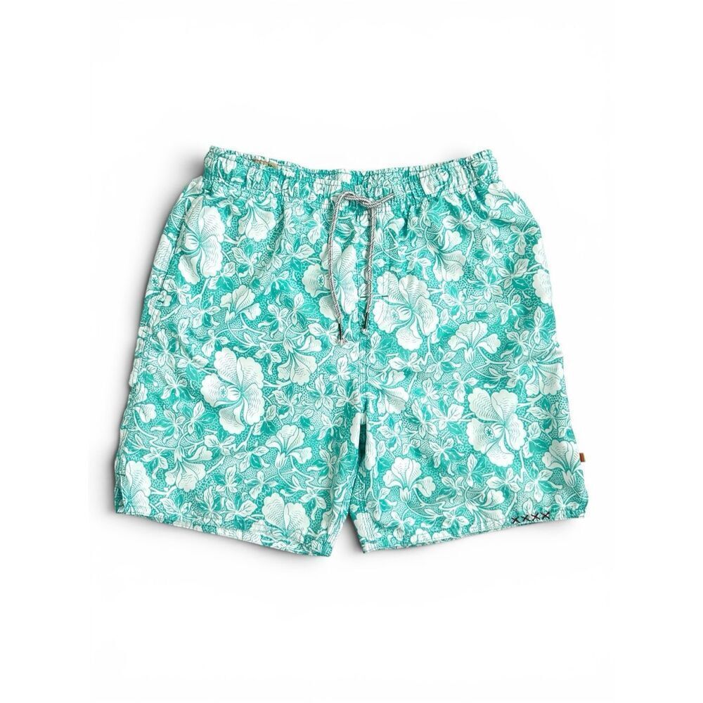 True Grit Waterman Tahiti Floral Swim Trunks Board Shorts Men M Aqua 7”